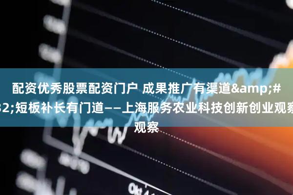 配资优秀股票配资门户 成果推广有渠道&#32;短板补长有门道——上海服务农业科技创新创业观察
